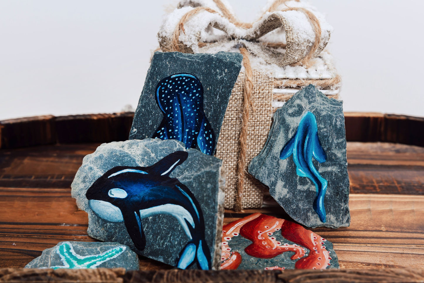 Hand Painted Orca Slate Bauble
