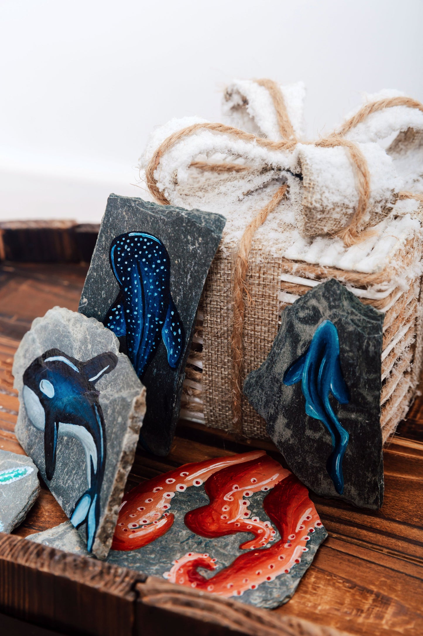 Hand Painted Blue Shark Slate Bauble