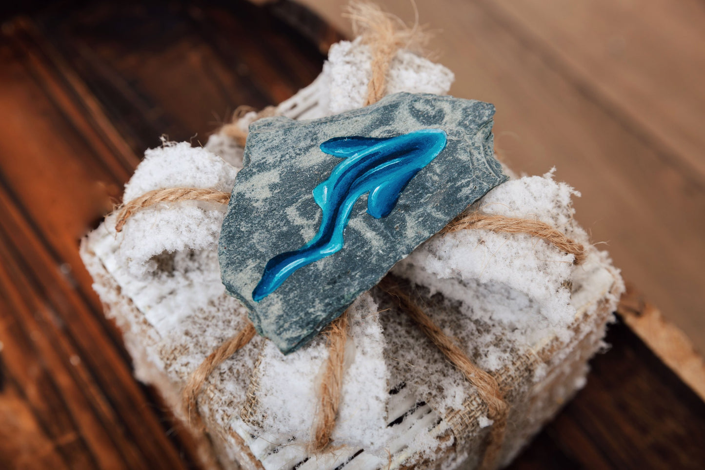 Hand Painted Blue Shark Slate Bauble
