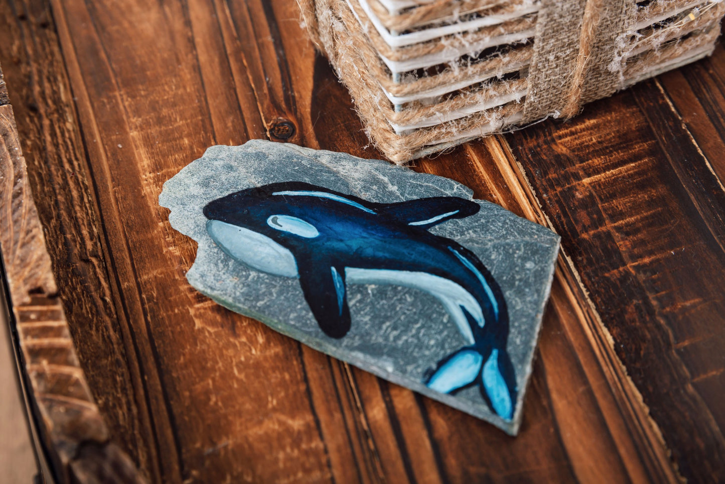 Hand Painted Orca Slate Bauble