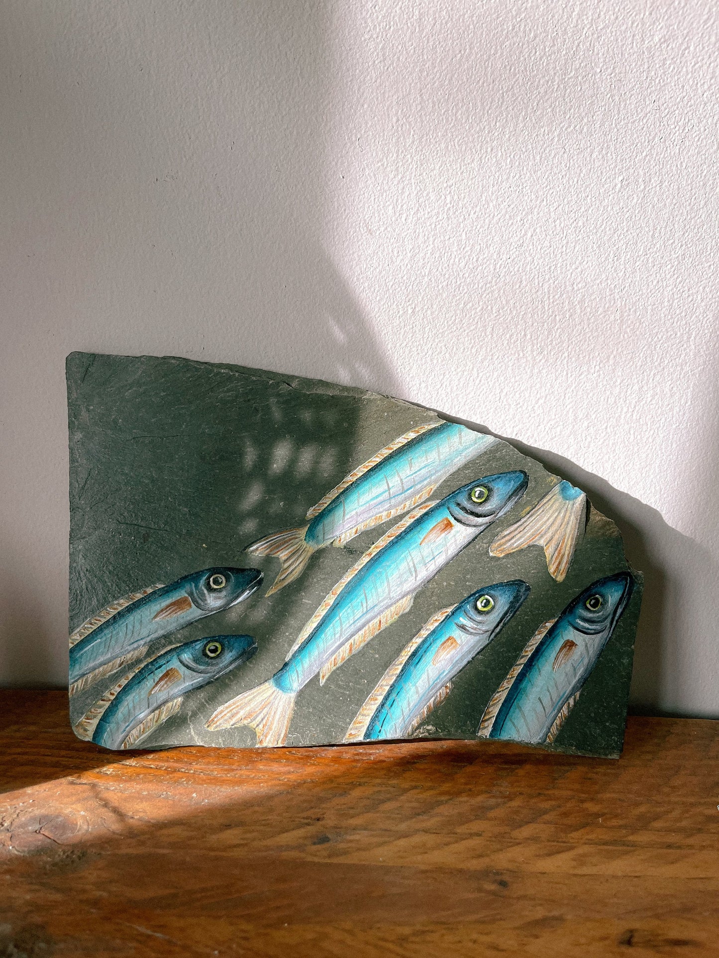 Sand Eel Shoal Slate Watercolour Painting