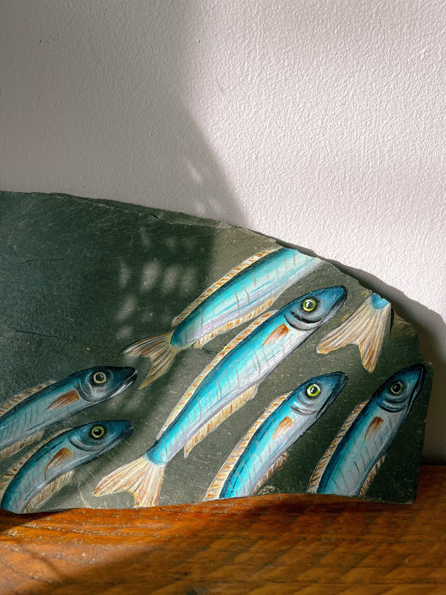 Sand Eel Shoal Slate Watercolour Painting