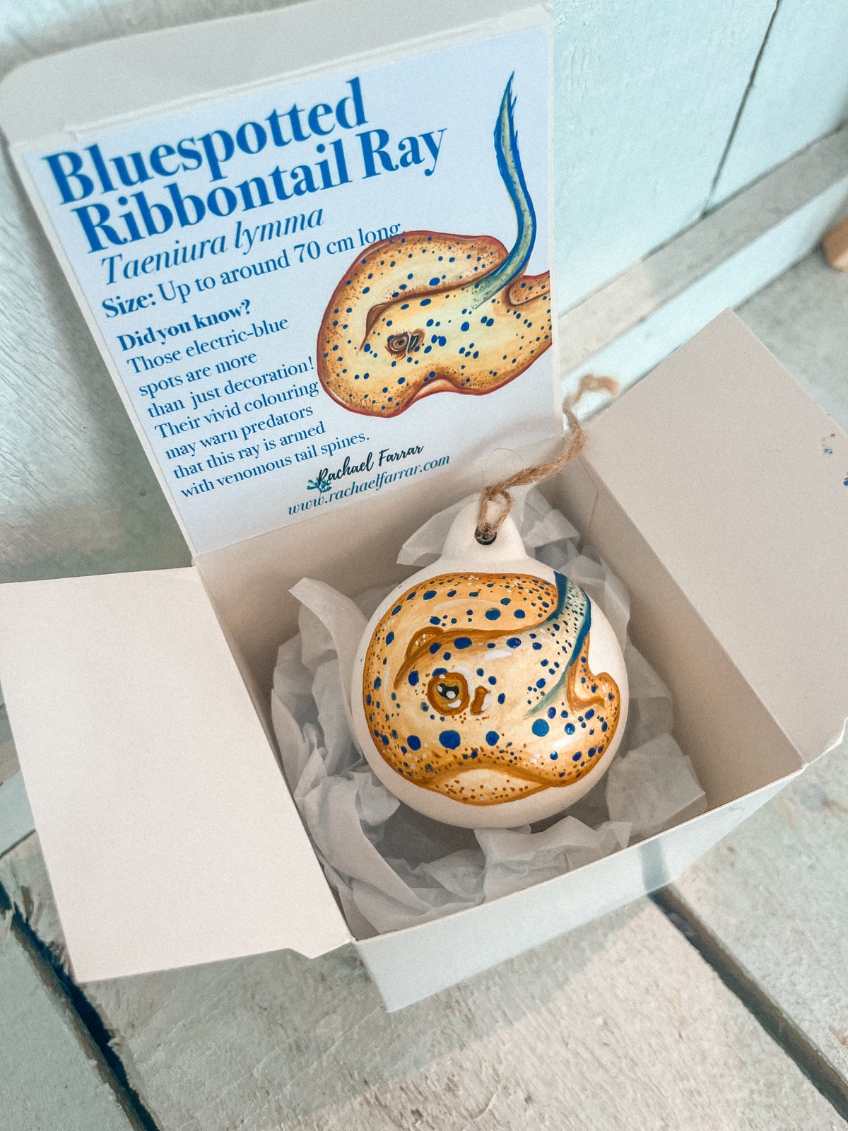 Bluespotted Ribbontail Ray Hand Painted Bauble