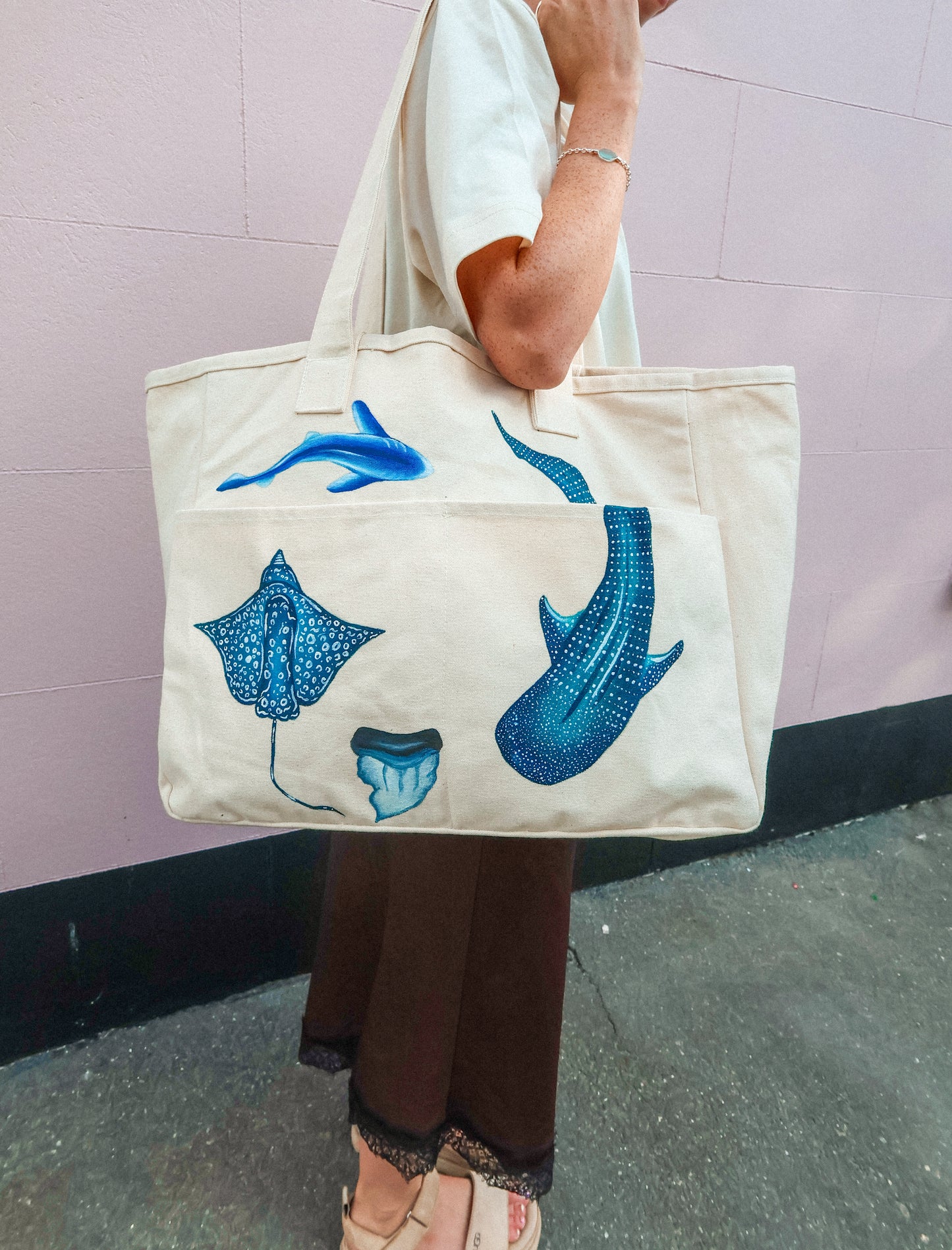 The Shark Tote Hand Painted