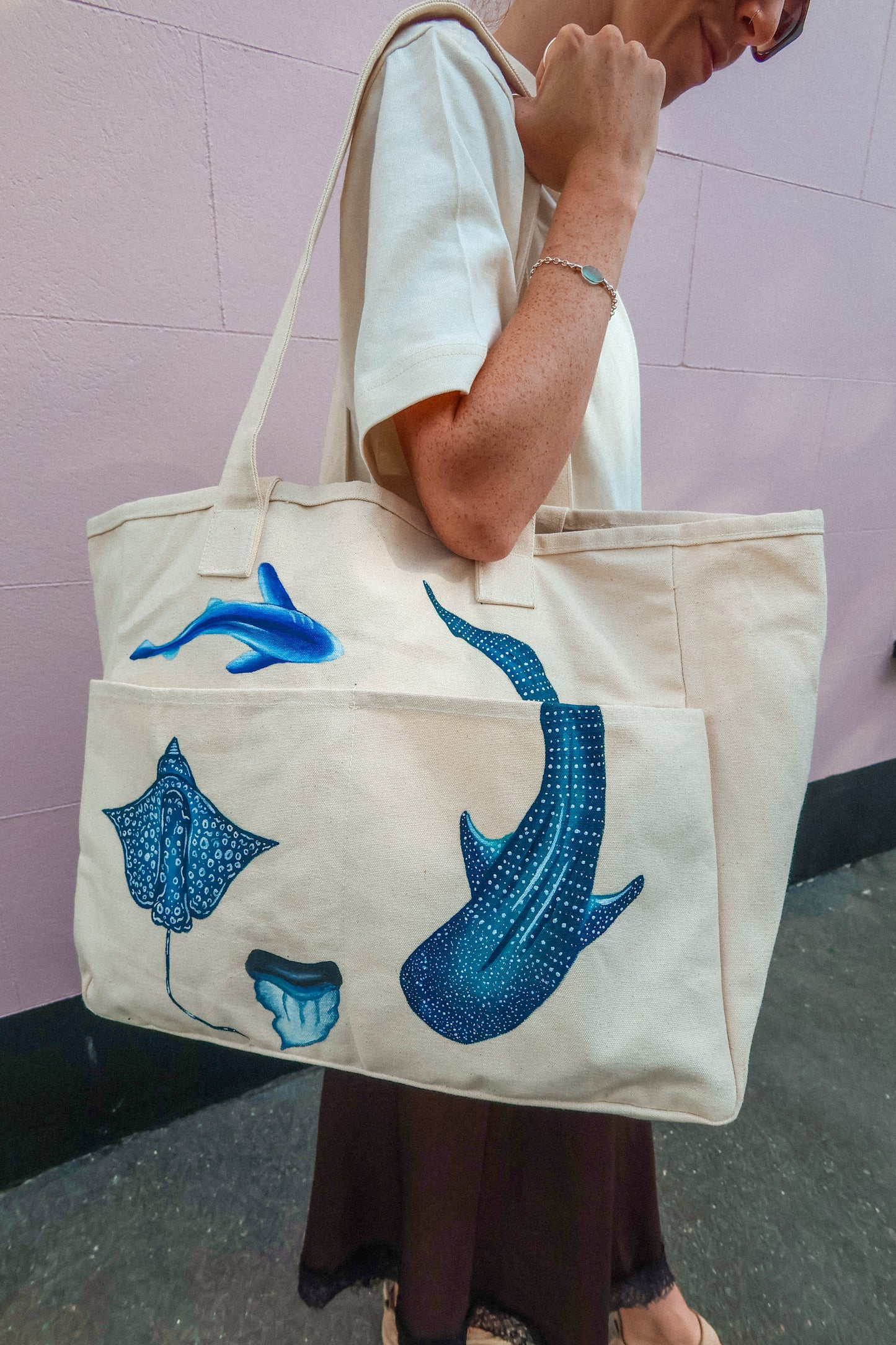 The Shark Tote Hand Painted